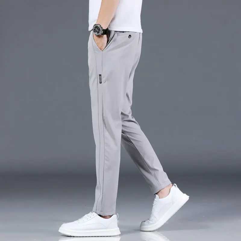 Ice Silk Mens Pants 2025 Summer New Black Gray Thin Business Casual Pants Outdoor Elastic Breathable Straight Leg Sports Pants W250819