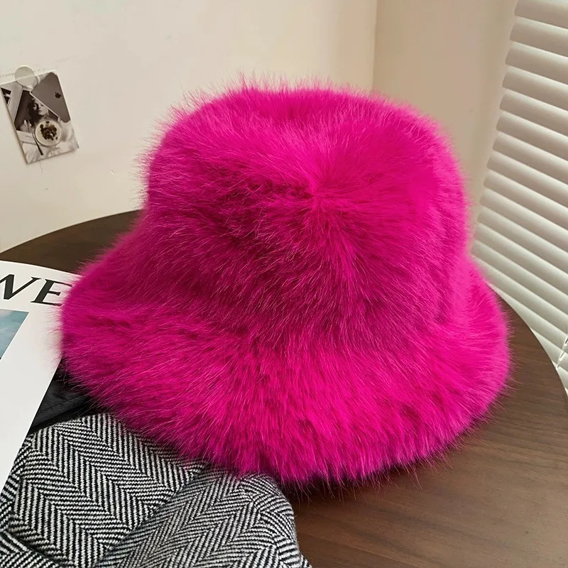 Big Fluffy Faux Fur Bucket Hats for Women Plush Fishermans Hat Winter Warm Fashion Colorful and Gorgeous Party Hat 250819