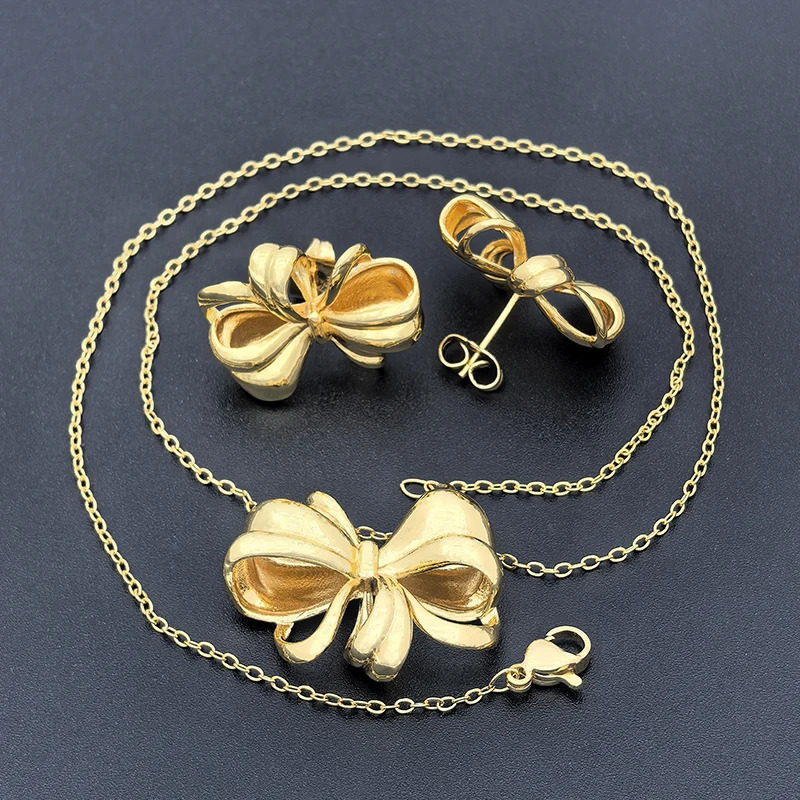 Italian Earrings Necklace Exquisite Bow Knot Pendant Sets Dubai Gold Plated Copper Engagement Appointment Jewelry Gifts 250815