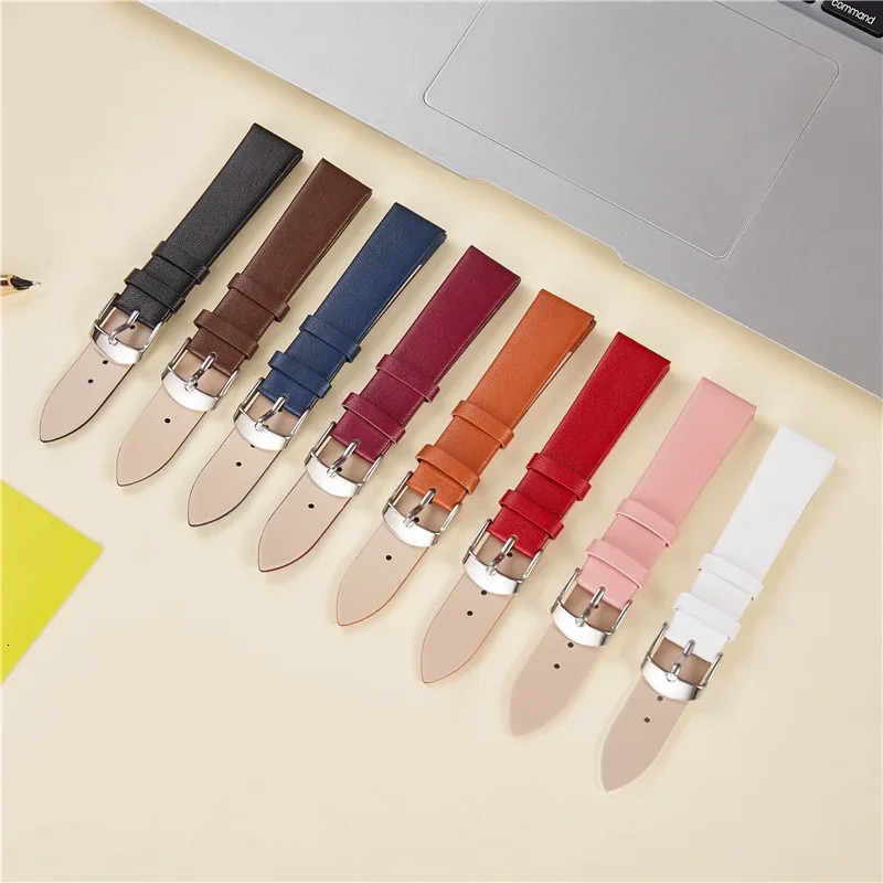 Leather Watch Band 14mm 16mm 18mm 20mm 22mm Thin Smooth Watch Straps Belt Bracelets Soft Comfortable Leather Strap 250818
