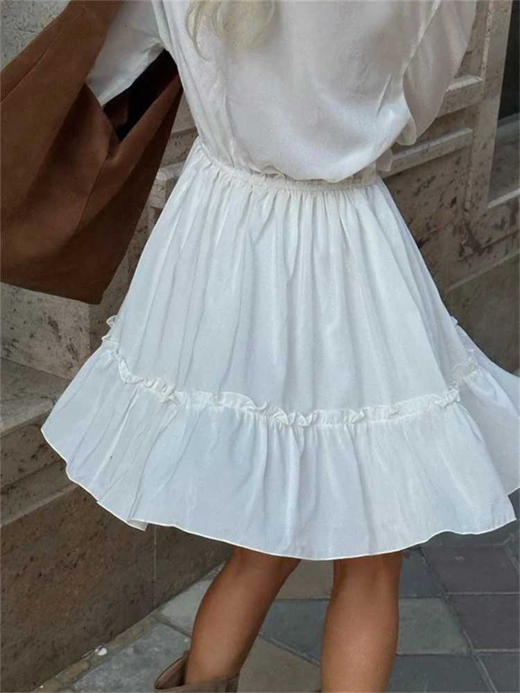 Tossy Ruffled V-Neck White Mini Dress Female Patchwork Long Sleeve Elegant Bandage Fashion Dress High Waist Lace-Up Women Dress M250623