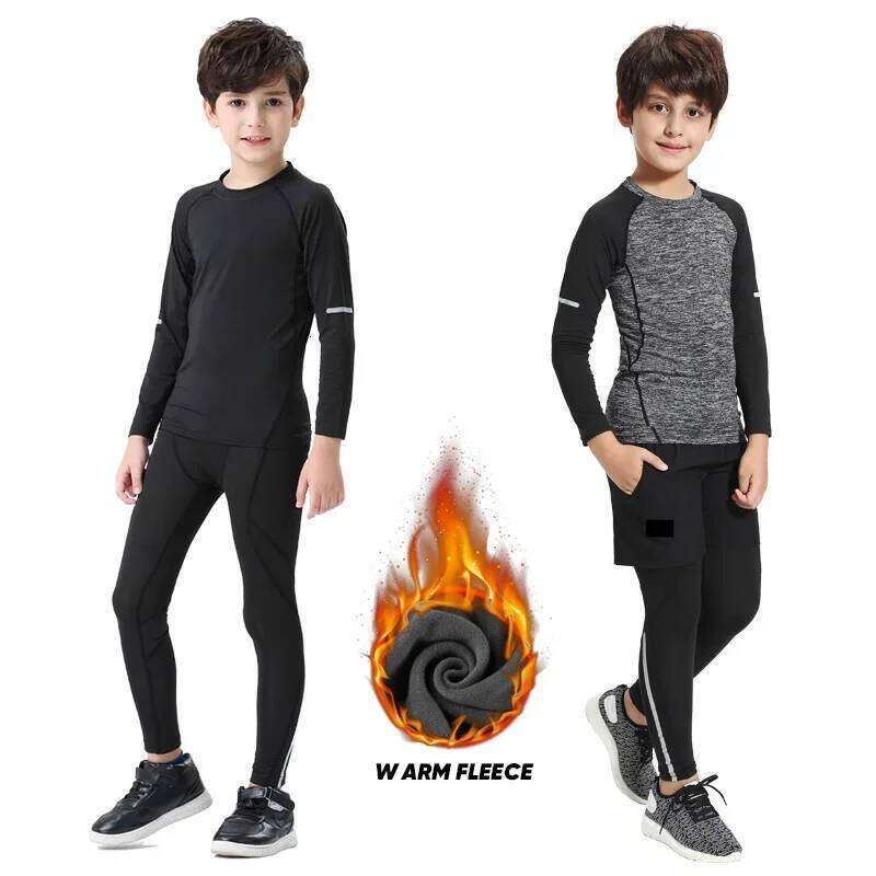 Winter Underwear For Kids Outdoor Running Set Boy Gym Jogging Compression Workout Thermal Tights Child Soccer Kit