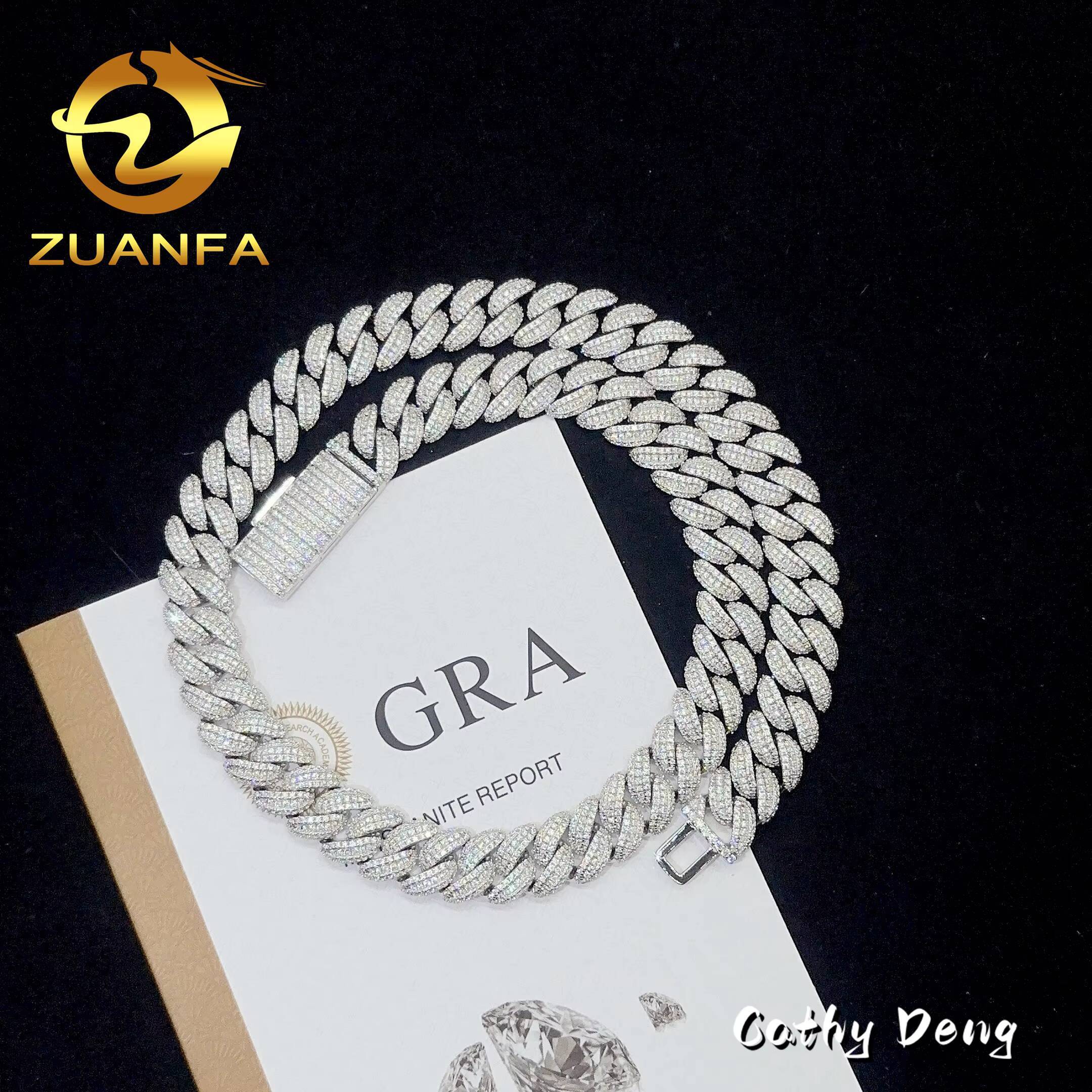 High Quality Classic Moissanite Hip Hop Jewelry 13mm 925 Solid Silver Miami Cuban Link Chain Iced Out Custom Pendant Necklace