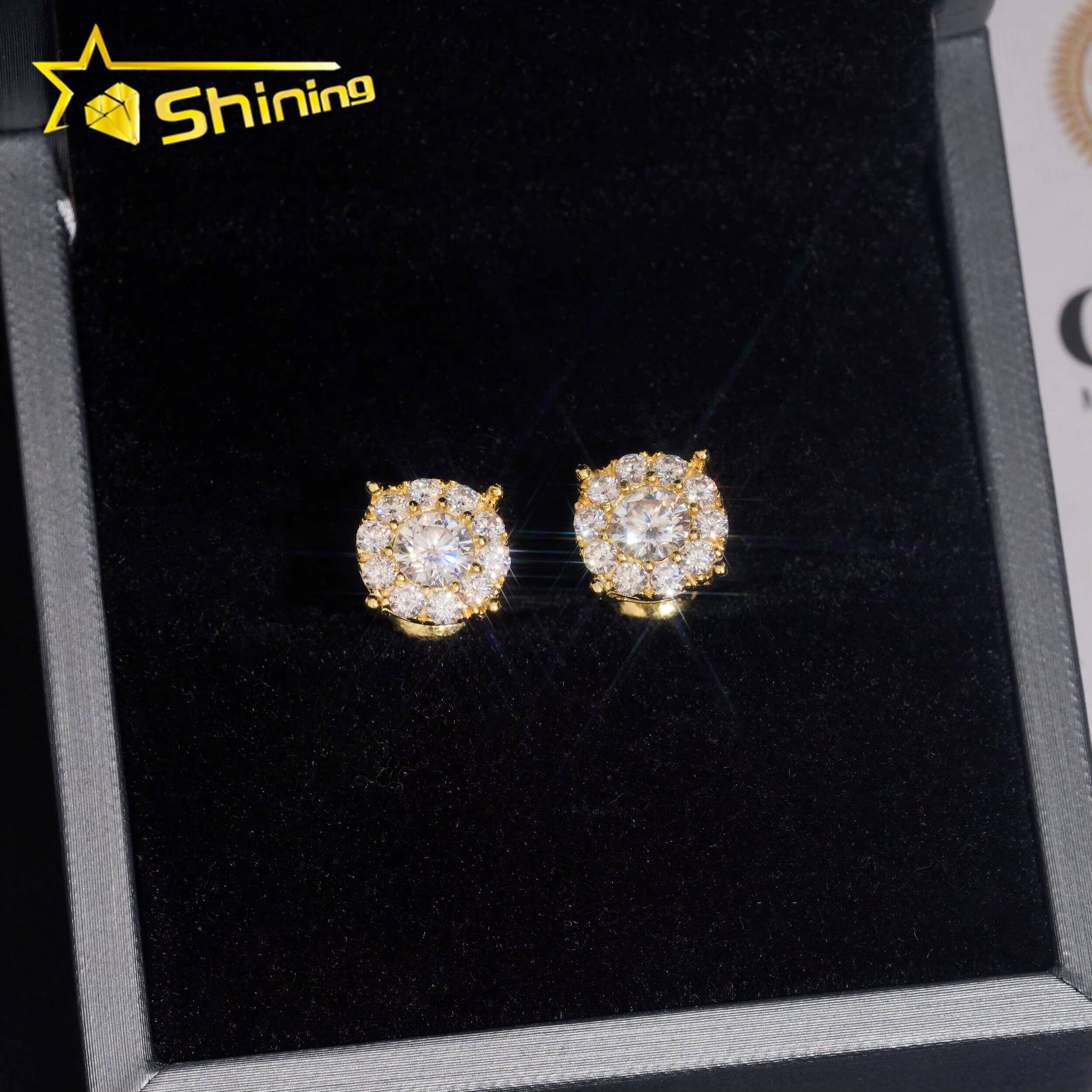 2025 new style Round Shape Iced Out Sparkling Earrings 925 Sterling Silver Moissanite Screw Back Stud Earring