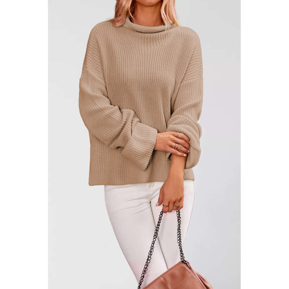 New Women's Autumn Winter Solid Color Flared Sleeve Pullover Crew Neck Sweater Knit B5