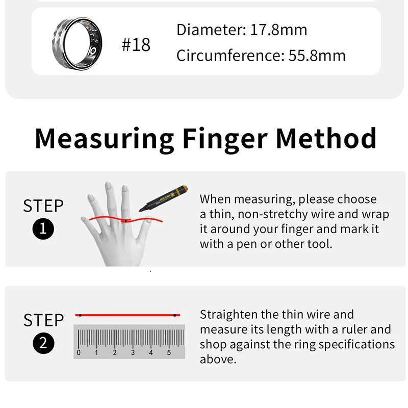 12M Smart Ring Health Sleep Heart Rate Monitoring IP68 5ATM Waterproof Step Distance Calorie Counting Multi Sport Modes W250819