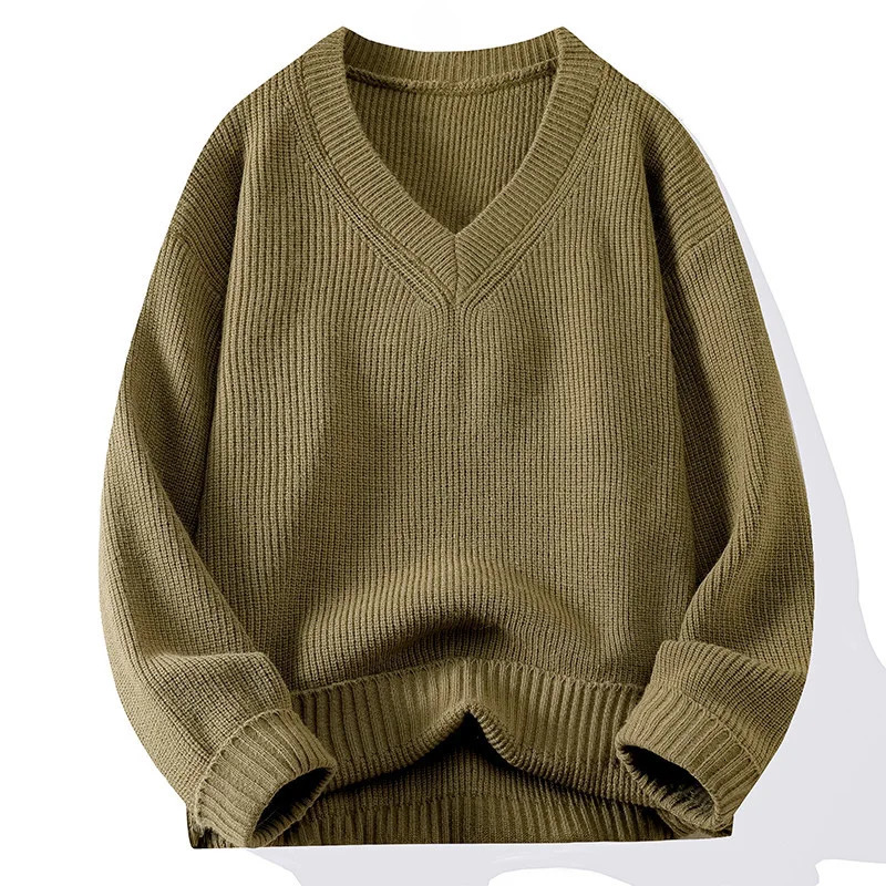 Knitted VNeck Sweater Ribbed Neckline Not Easy To Deform Thick Warm Fashion Trend Crisp Shape Tall Thin Quality Fabric Skin 250819