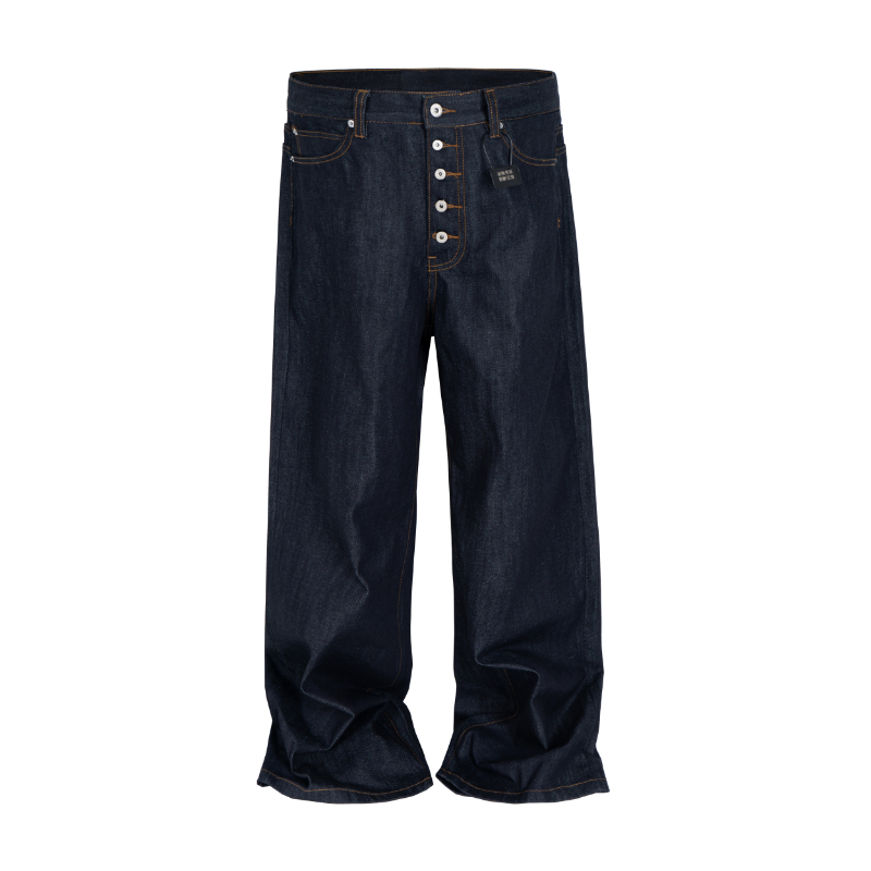 MIJKO High Street Cleanfit Drak Blue Jeans for Men and Women Straight Vintage Casual Denim Trousers ZJ089