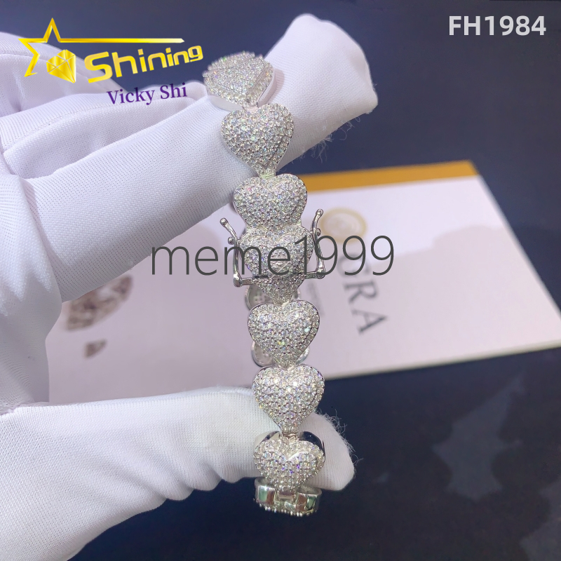 Luxury Fashion Hip Hop Missanite Cuban Bracelets S925 Silver Iced Out VVS Moissanite Cuban Link Chain