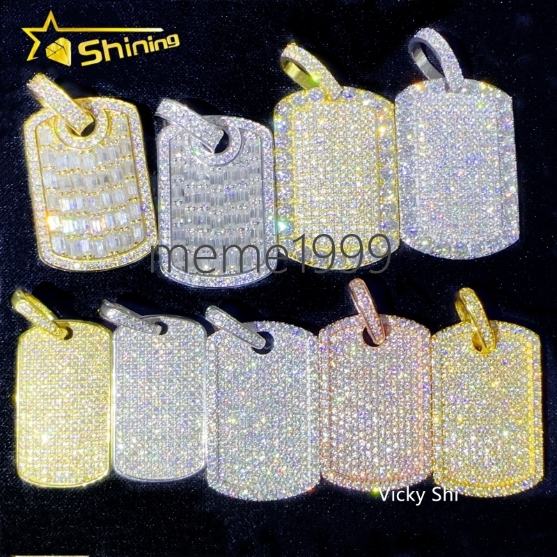 Hot Sell Iced Out Dog Tag Pendant 925 Silver Lab Diamond Jewelry Men Women Hip Hop GRA Certified Moissanite Necklace Pendant