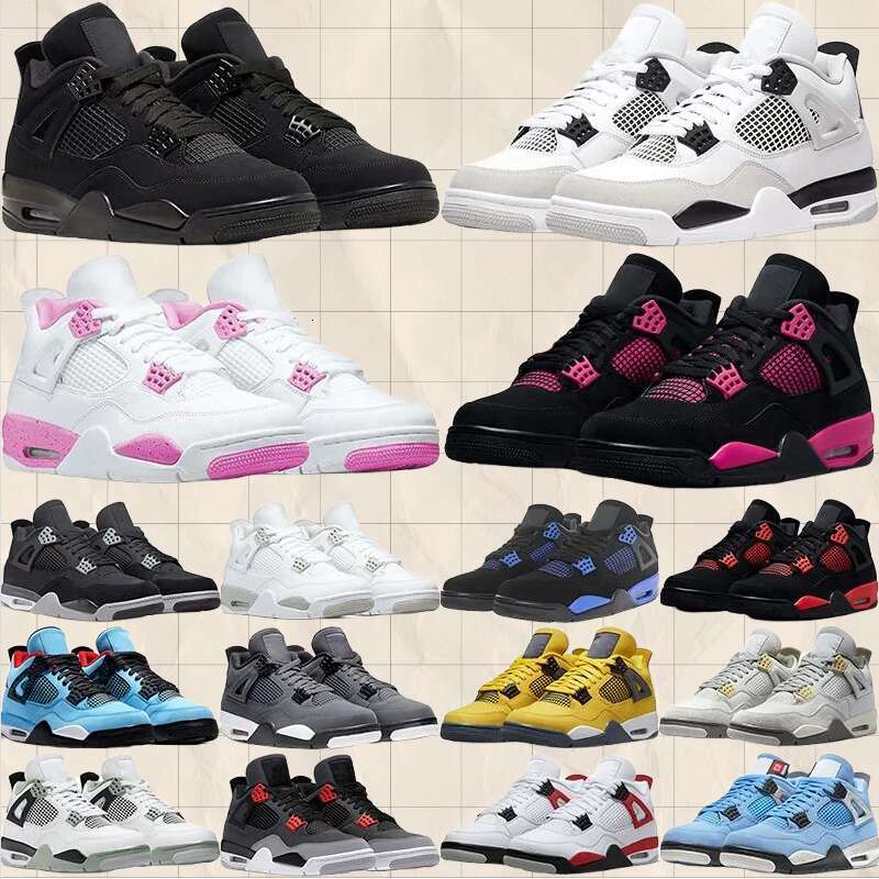Desinger Shoes 4 Men 4s Basketball Black Cat University Women White Pure Money Pink Thunder Oreo Military Blue Sneakers big size shoes 12 13 16