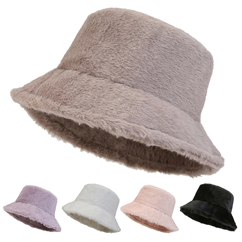 Soft Winter Plush Warm Bucket Hat For Women Girl Solid Color Fordable Wide Brim Panama Cap Outdoor Windproof Tour Basin Hats 250819