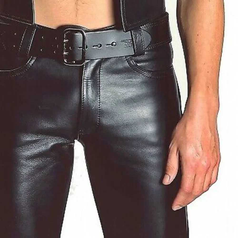 2023 Solid Color Mens PU Leather Pants Casual Punk Style Fashion Streetwear Mens Trousers Large Size 5XL Mens Clothing W250819