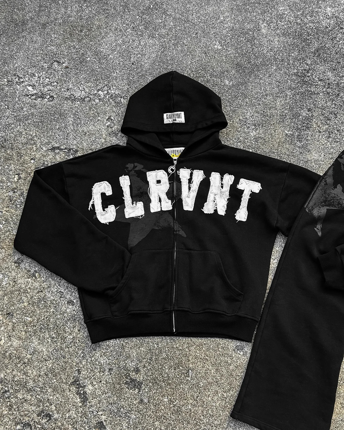 Black CLRVNT Trendy America Streetwear Y2K Letter Patchwork Zip Up Hoodie Gothic Punk Rock Men Women Sweatsuit Hoodies 250819