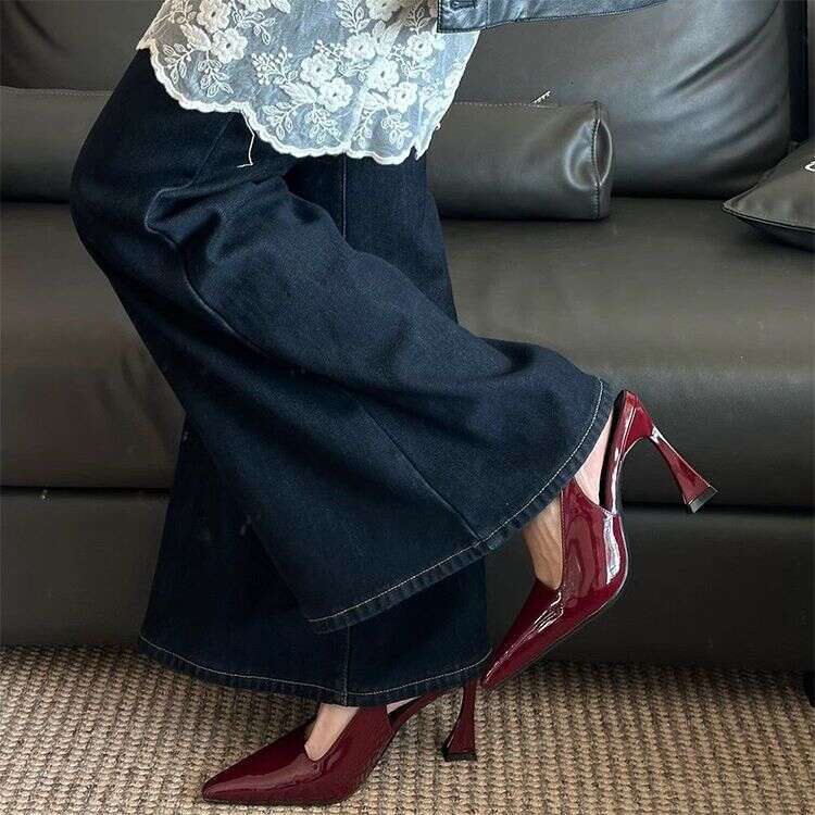 Mouth Shallow Buckle Burgundy Designer Shoe High Feminine Thin Heels Elegant Comfortable Back Strap Sandals 2025 Spring New Style