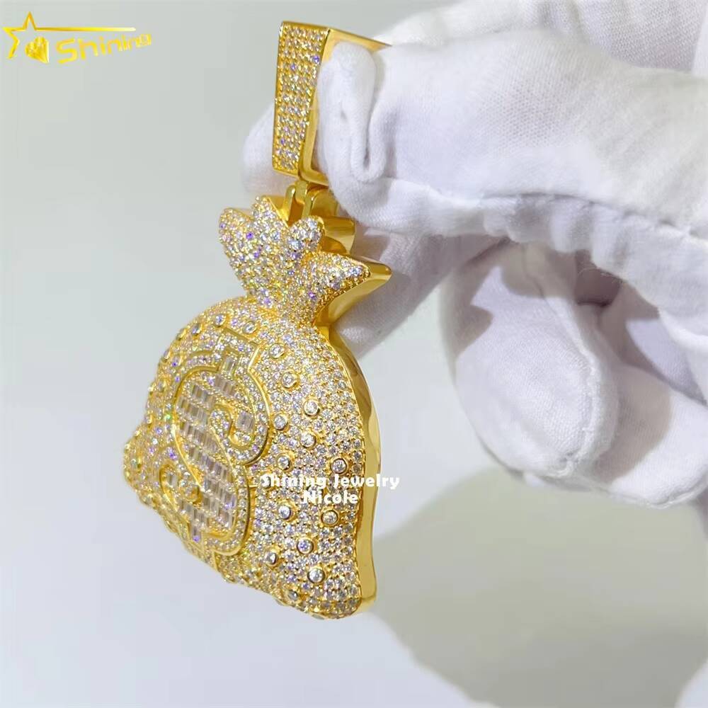 Top Quality Pass Diamond Tester 925 Sterling Silver Money Bag Hip Hop Custom Moissanite Pendant