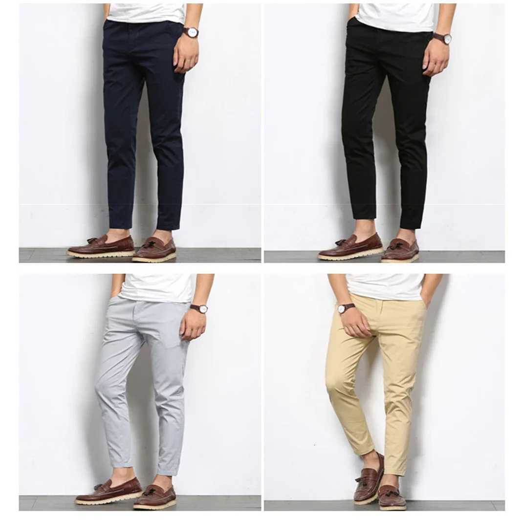 Brown Summer Men Fashions Solid Color Casual Pants Men Straight Slight Elastic Ankle-Length High Quality Formal Trousers Men W250819