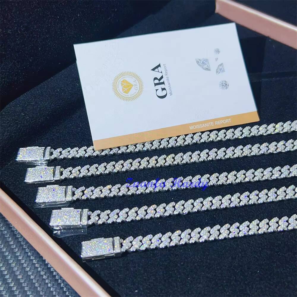 Custom 6mm 8mm 10mm 6 6.5 7 7.5 8 8.5 9 Inches Cuban Bracelet Necklace VVS GRA Certified Moissanite Cuban Link Bracelet