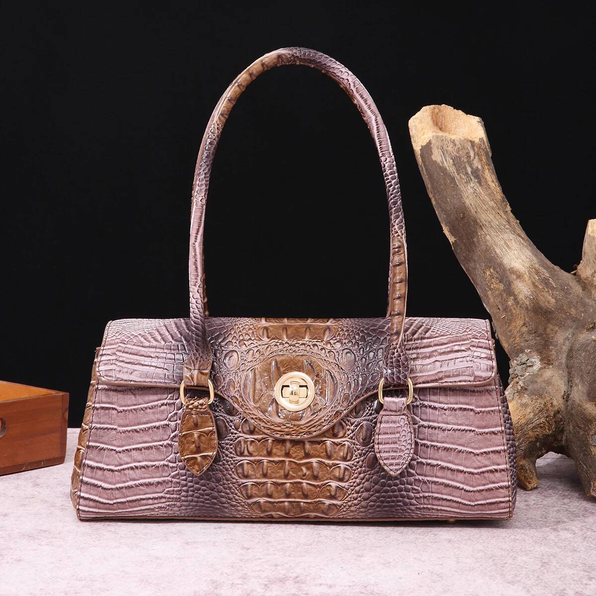 Multicolor Crocodile Pattern Fashion Handheld Stick Large Capacity One Shoulder Underarm Bag Women's Handbag