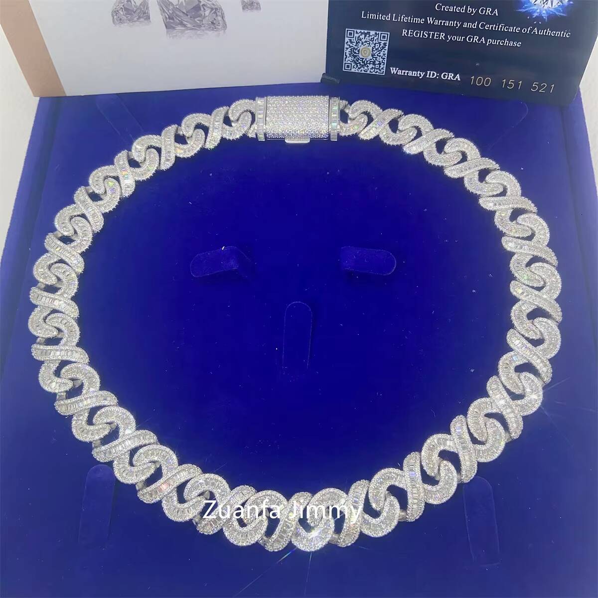 Customized 15mm Width 925 Sterling Silver White Gold Plated VVS1 Moissanite Diamond Baguette Cuban Link Chain Necklace Men