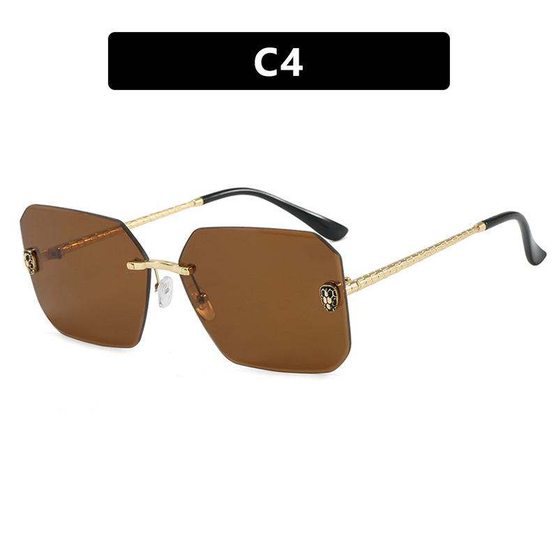 2025 Snake Accent Rimless Square Sunglasses Metal Edge Luxury Shades for Women Euro Influencer UV400 Statement Eyewear