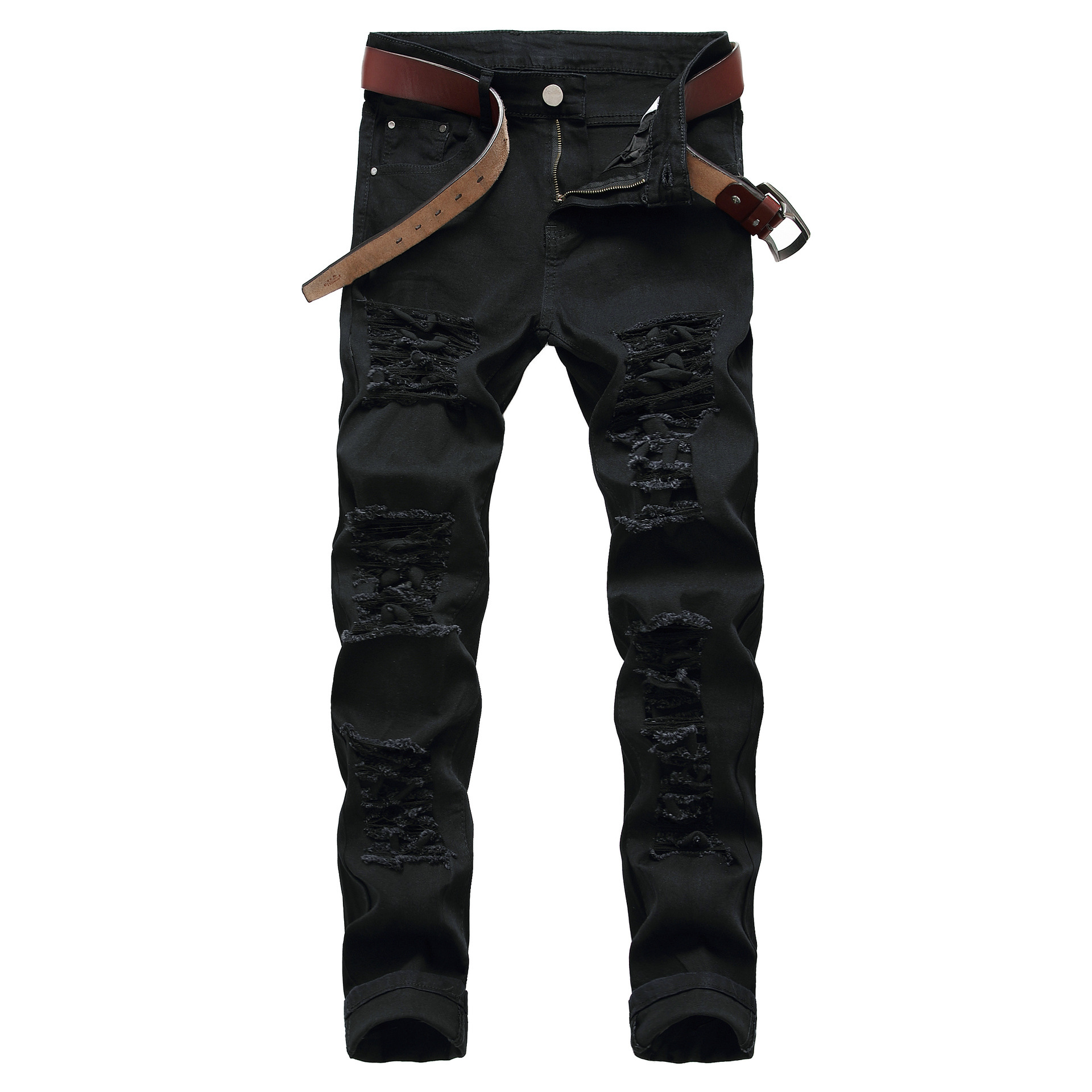 Wholesale-Newest men ripped jeans red black white zipper hip hop jeans mens punk rock distressed biker jeans elastic denim pants plus size
