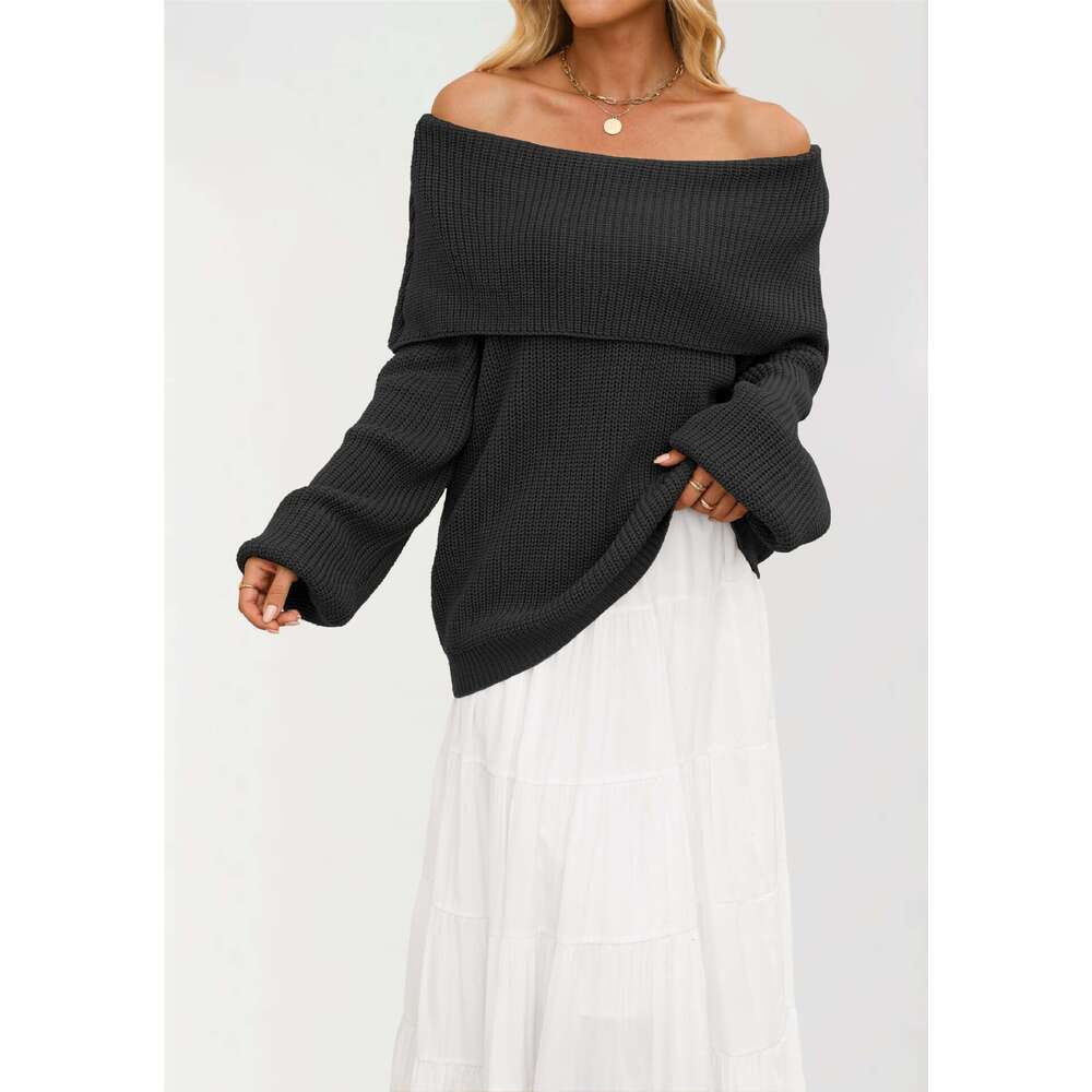 New Autumn And Winter Women's Loose Knitted Pullover Off-Shoulder Sweater B3