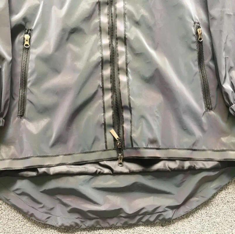 Men's Jackets Autumn Winter Men Colorful Reflective Long Coat Irregular Zipper Cloak Ribbon Patchwork Trench Windbreaker Gothic Clothes