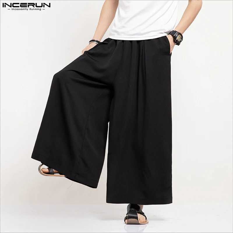 Men Wide Leg Pants Solid Color Loose Joggers Elastic Waist Trousers Men Streetwear Vintage 2024 Casual Long Pants S-5XL W250819