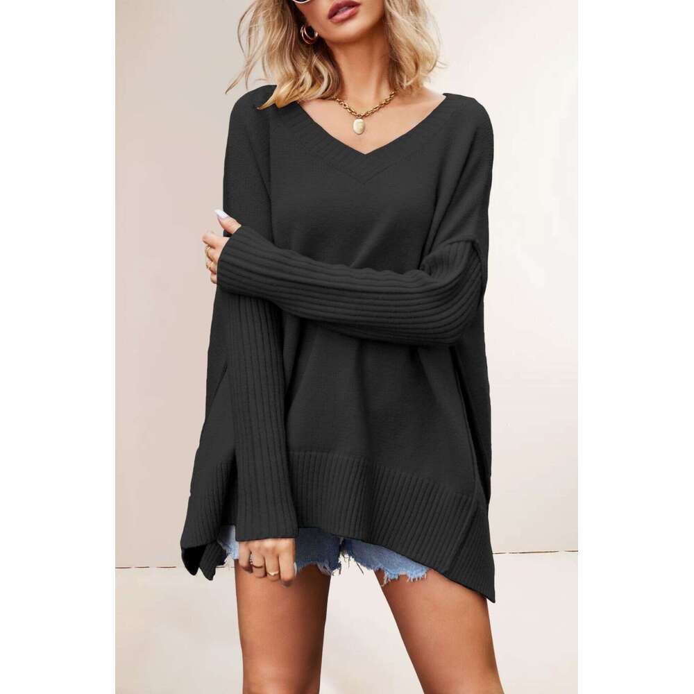 New Autumn Winter Women's Clothing Plus Size Personality Fashion V-Neck Knitted Pullover Sweater B5