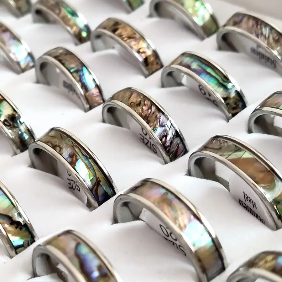 20pcs/lot Black Blue Quality Stainless Steel Bright Shell Band Ring Men Wedding Rings Women Party Jewelry 250815