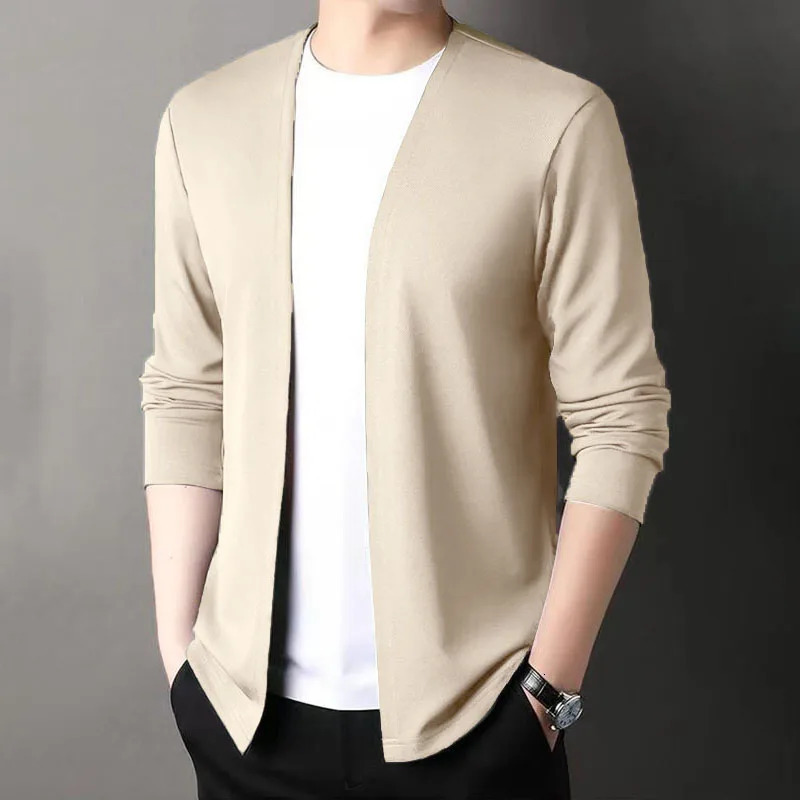 Slim Fit Cardigan for Men Thin Spring and Autumn Outerwear Long Sleeve Casual Trendy Versatile Pure Color 250819