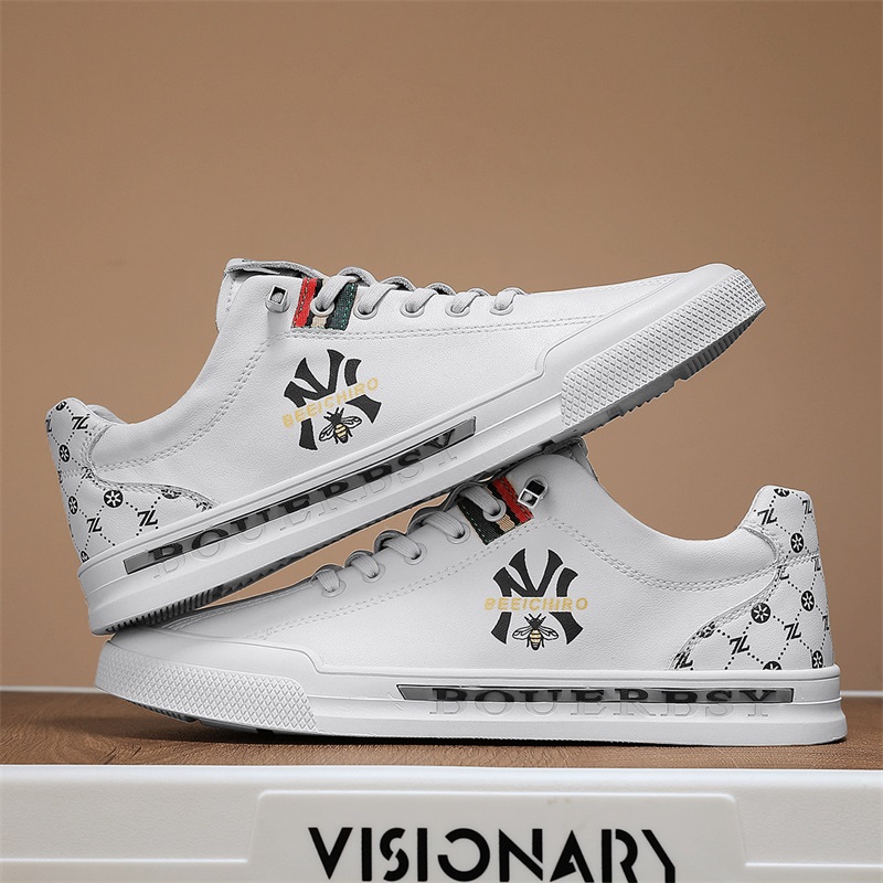 Men's summer fashion sneakers 2025 genuine leather soft sole white shoes breathable casual trend shoes for men