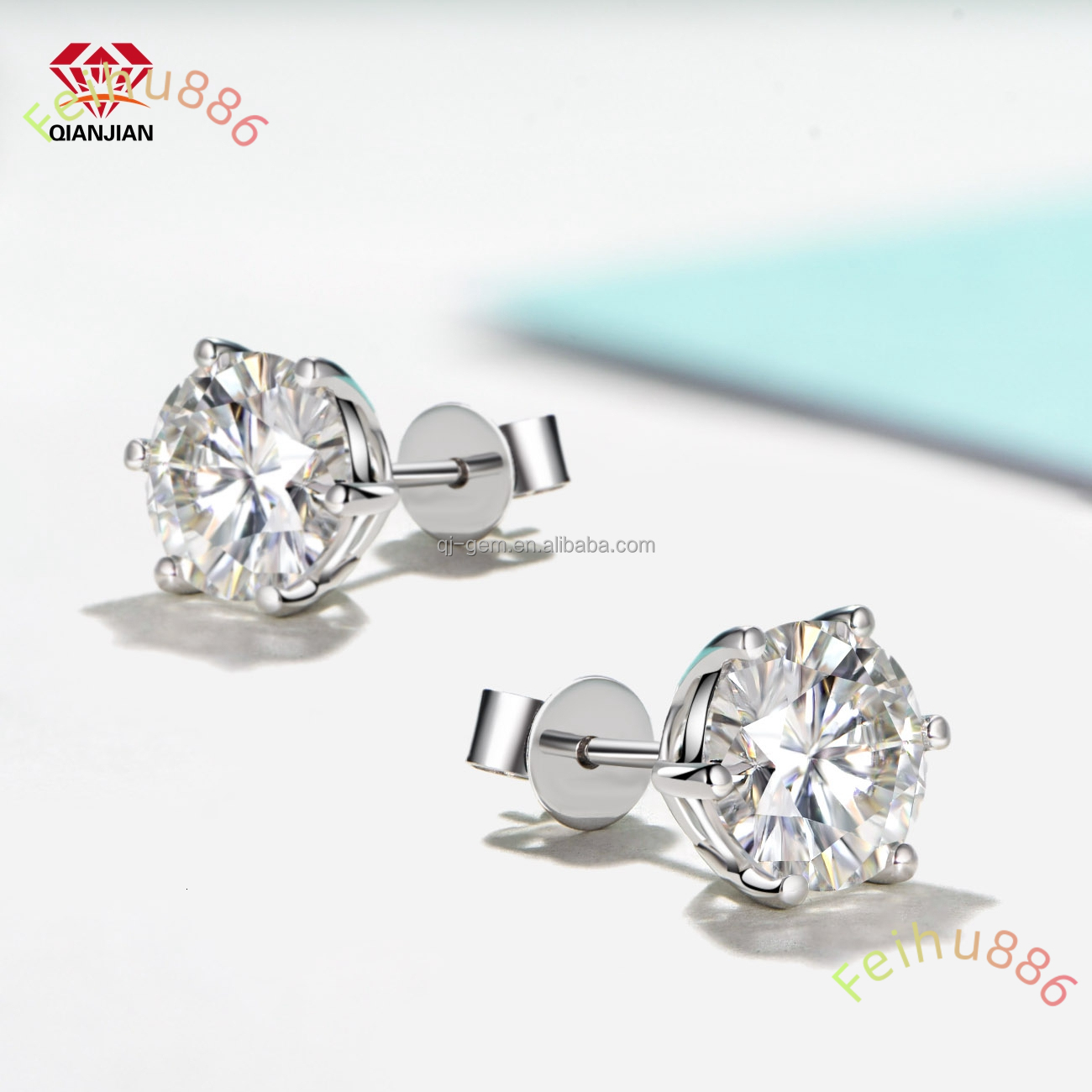 Wholesale Fine Jewelry 925 Sterling Silver Charm Moissanite Diamond Stud Earrings