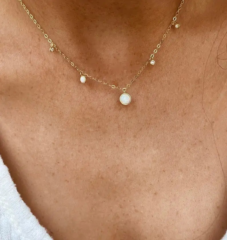 100% 925 sterling silver vermeil minimal round dots cz opal choker simple charm chocker necklace 250815