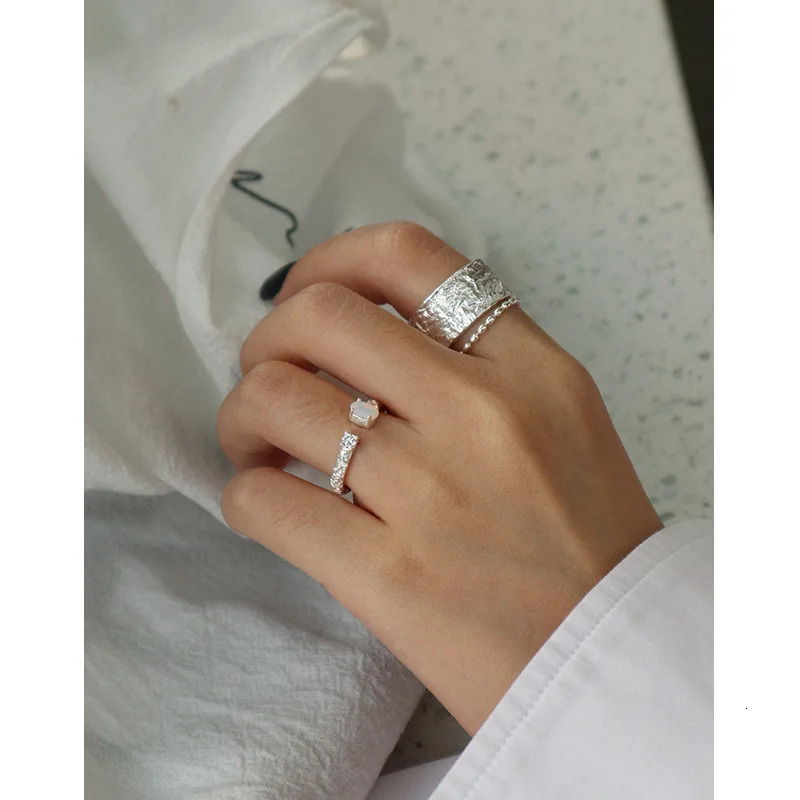 Korean version Ins light original handmade texture wide version plain circle chain s925 pure silver ring for women 250815