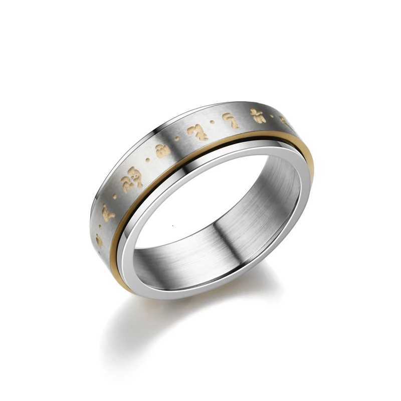 6 MM Wide Ancient Buddhism Mantra Rings For Men Titanium Stainless Steel Lucky Amulet Mens Ring Buddhist Jewelry New 2020 W250819