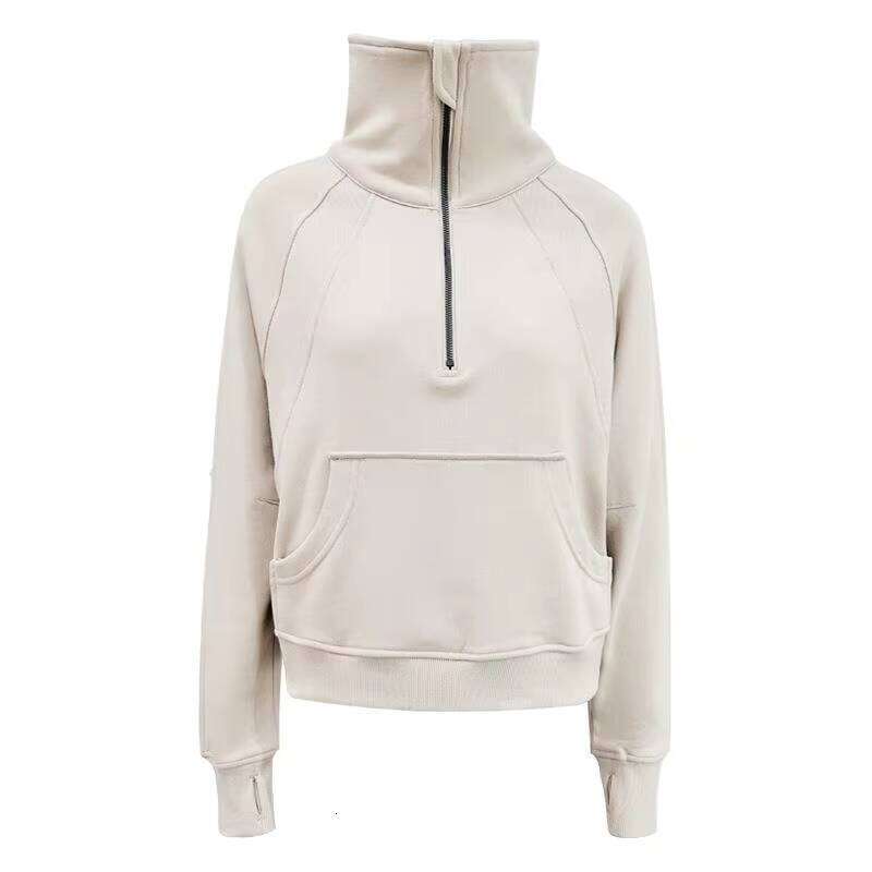 Women's Autumn Winter Casual Hoodie Breathable Active Tops Loose Sweatshirt with Half-Zipper and High Stand-Up Collar