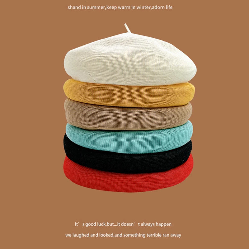 Womens Summer Beret Hat Cotton Breathable Knit Slouchy Beanie Solid Color French Retro Fashion Cap for Women Casual Outfit 250819