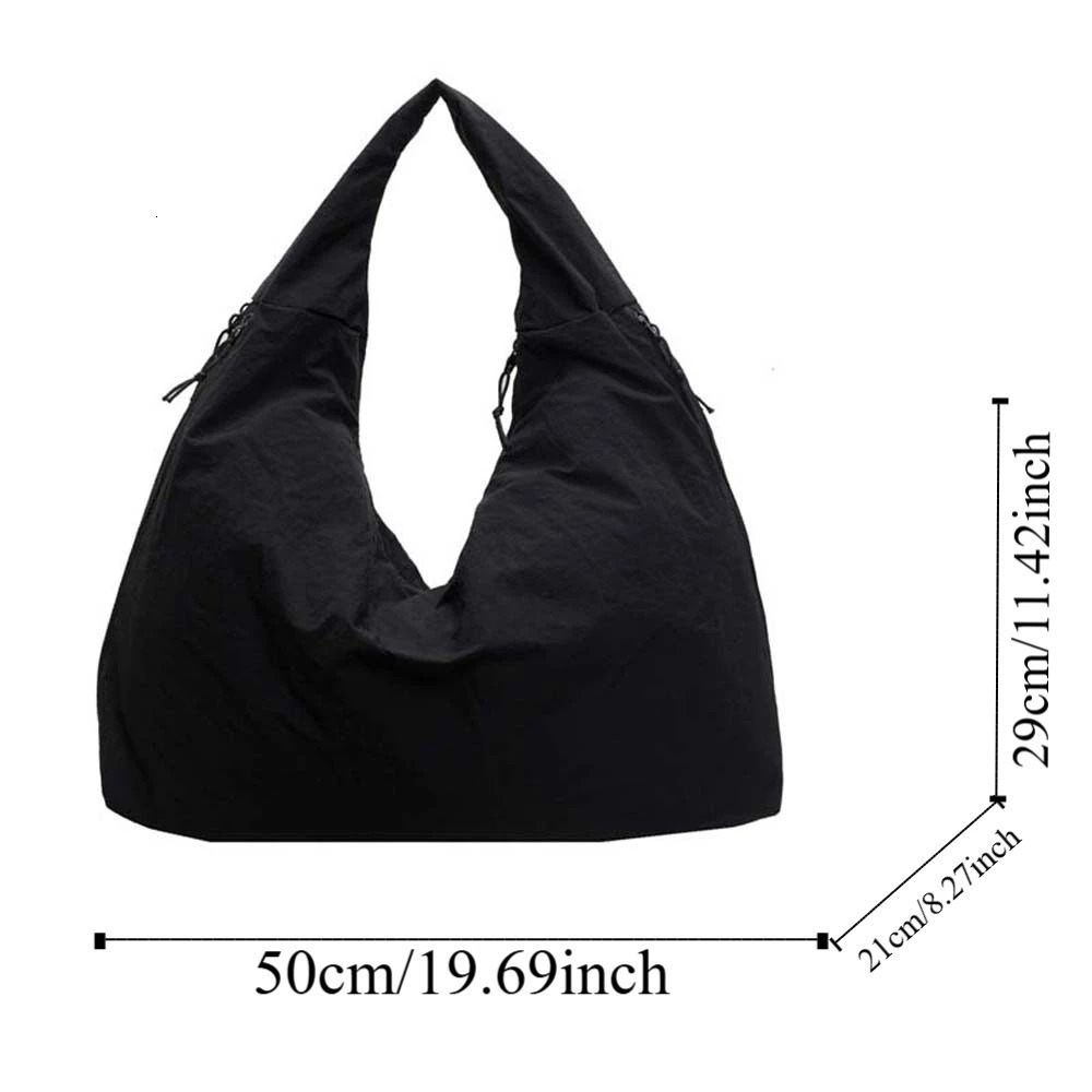 Casual Nylon Shoulder Bag Double Zipper Japanese Style Versatile Commuting Handbag Soft Solid Color 250818