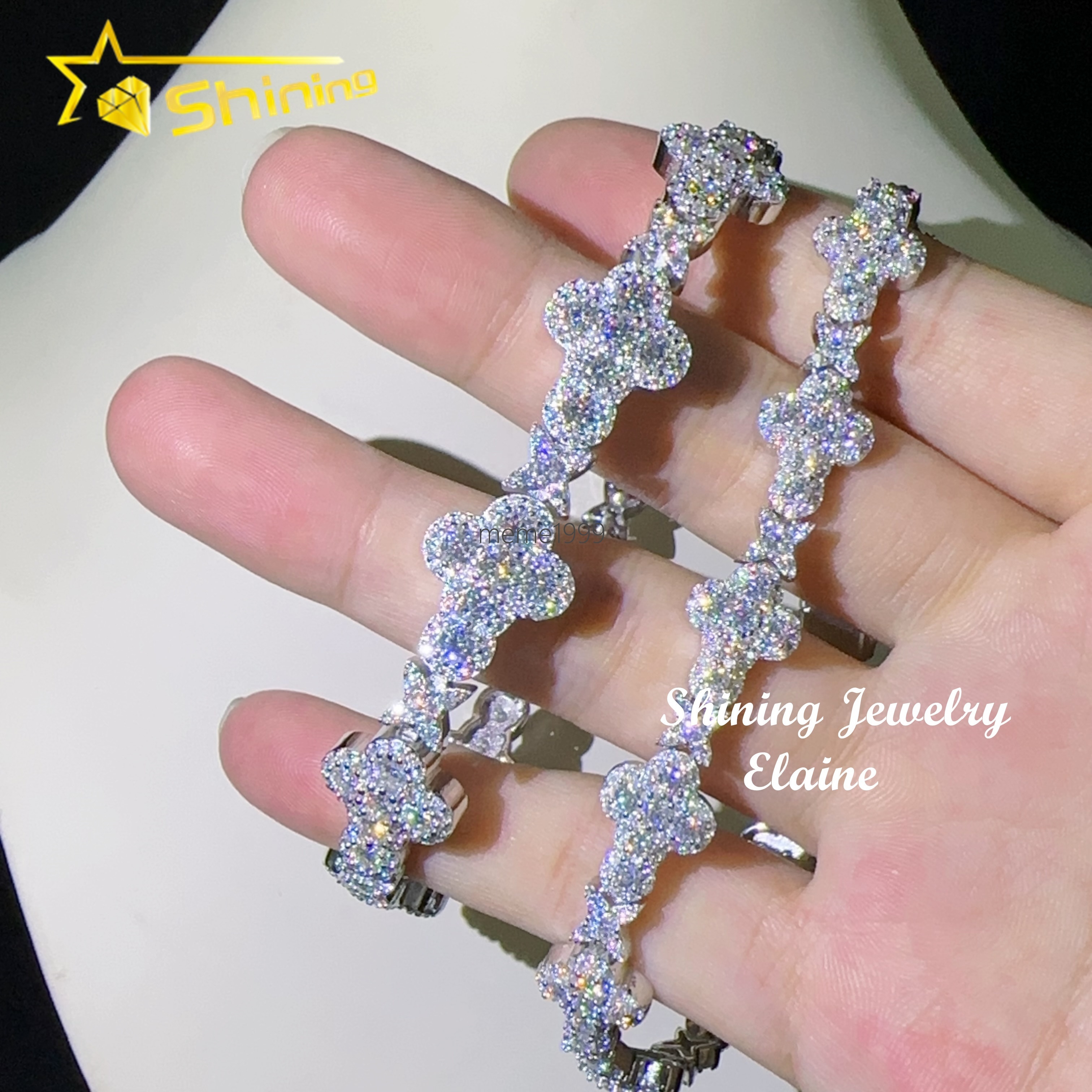 Pass Diamond Tester 10MM 13MM 925 Silver White Gold Cross Moissanite Hip Hop Iced Out Jewelry Tennis Bracelet