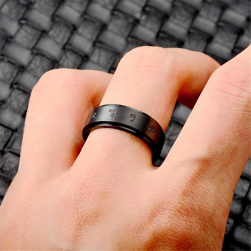 8mm Black Color Stainless Steel Spinning Rotating Ring for Men Women Jewelry Gift W250819