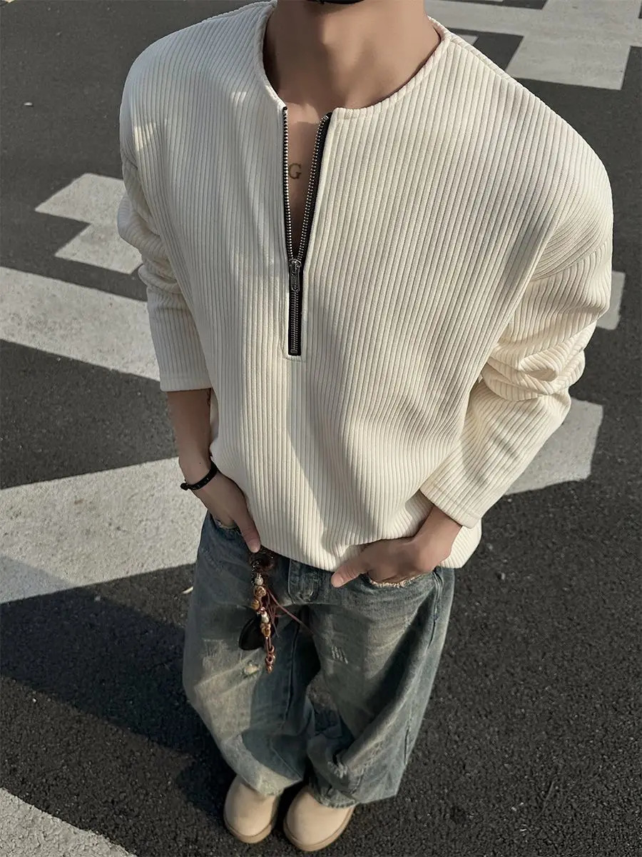 American Half-Zip Henley T-Shirt Mens Spring Autumn Long Sleeve Underwear Tough Guy Outfit Hoodie 250818