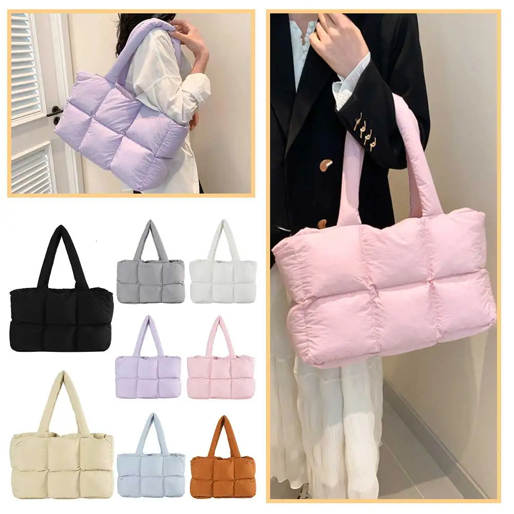 Women Puffer Shoulder Bag Solid Color Quilted Simple Cloud Bag Large Capacity Soft Cloud Tote Bag Trendy Commuting Bags250813