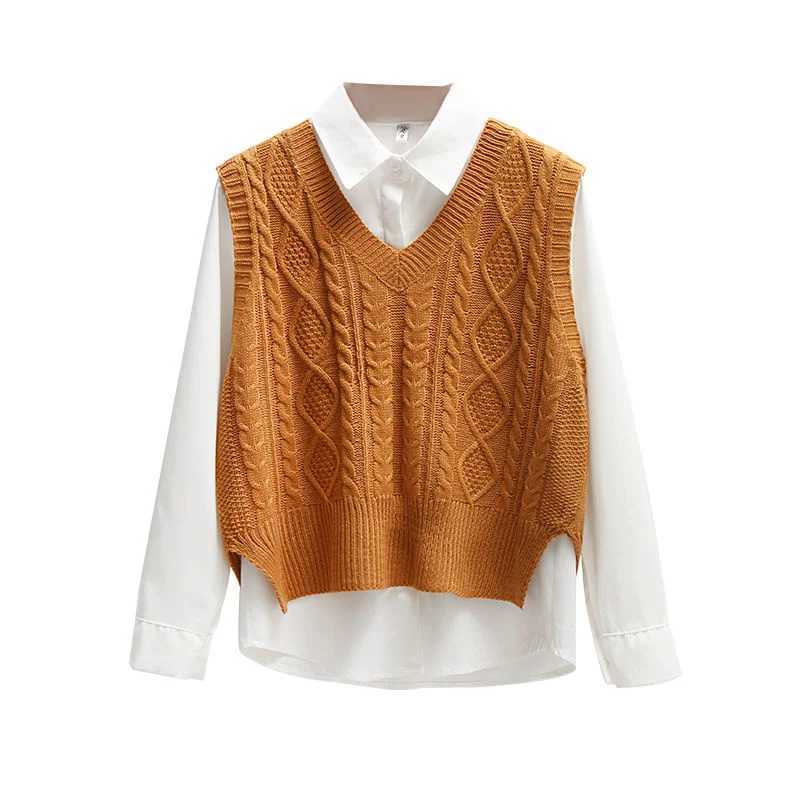 2025 New Spring Fall Korean Style Fashion Women Sweater Vest Sleeveless Knitted V Neck Pullovers Fe Jumper Top Outerwear XJ250819