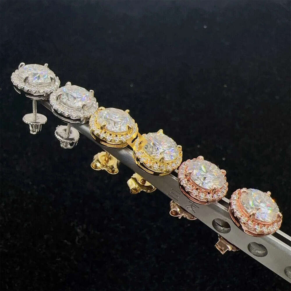 Fashion Fire Jewelry men iced out hip hop sterling sier 9mm screw back moissanite Dia Stud Earrings Men