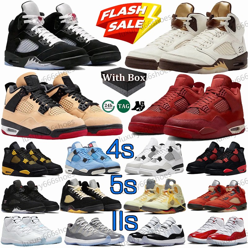 With Box Designer Shoes 4s 11s 5s Basketball Shoes Men Women Sneakers Military Black Cat 4 Bred Pizza Red Thunder White Oreo Pine Green Cool Grey 11 Metallic 5 trainers