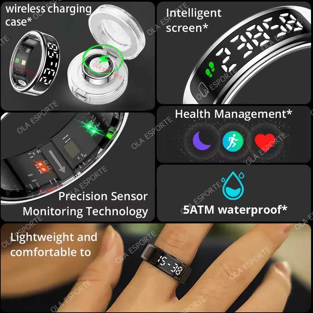2025 New Smart Ring with Display Screen and Touch Wireless Charging Case Health Manager 5 ATM Waterproof Rings for Men and Women W250819