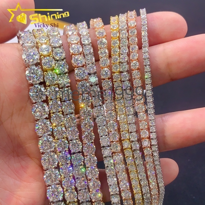 Dropshipping Fine Jewelry 925 Sterling Silver Men Women 2mm 3mm 4mm 5mm Moissanite Diamond Tennis Chain Bracelet