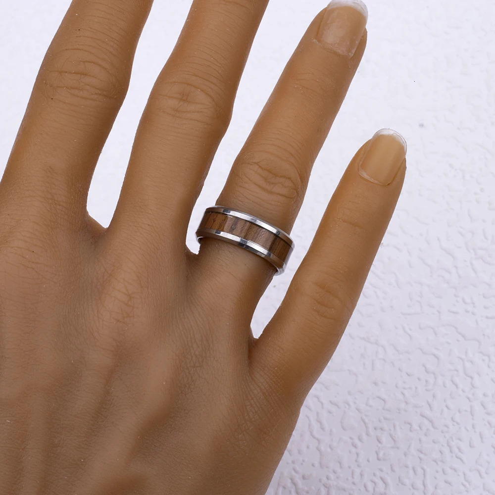 20Pcs/Lot Fashion Wood Grain Stainless Steel Rings For Women Male Quality Engagement Jewelry Party Accessorie Wholesale 250815
